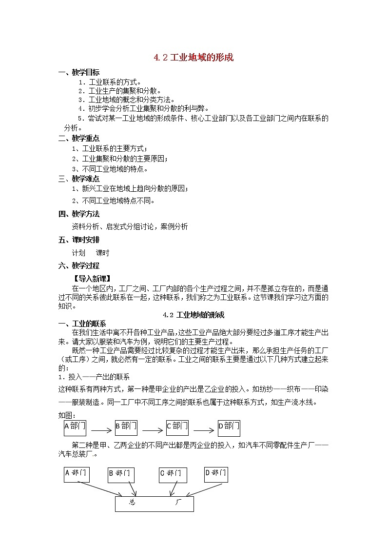 高中地理 4.2工业地域的形成教案 新人教版必修201