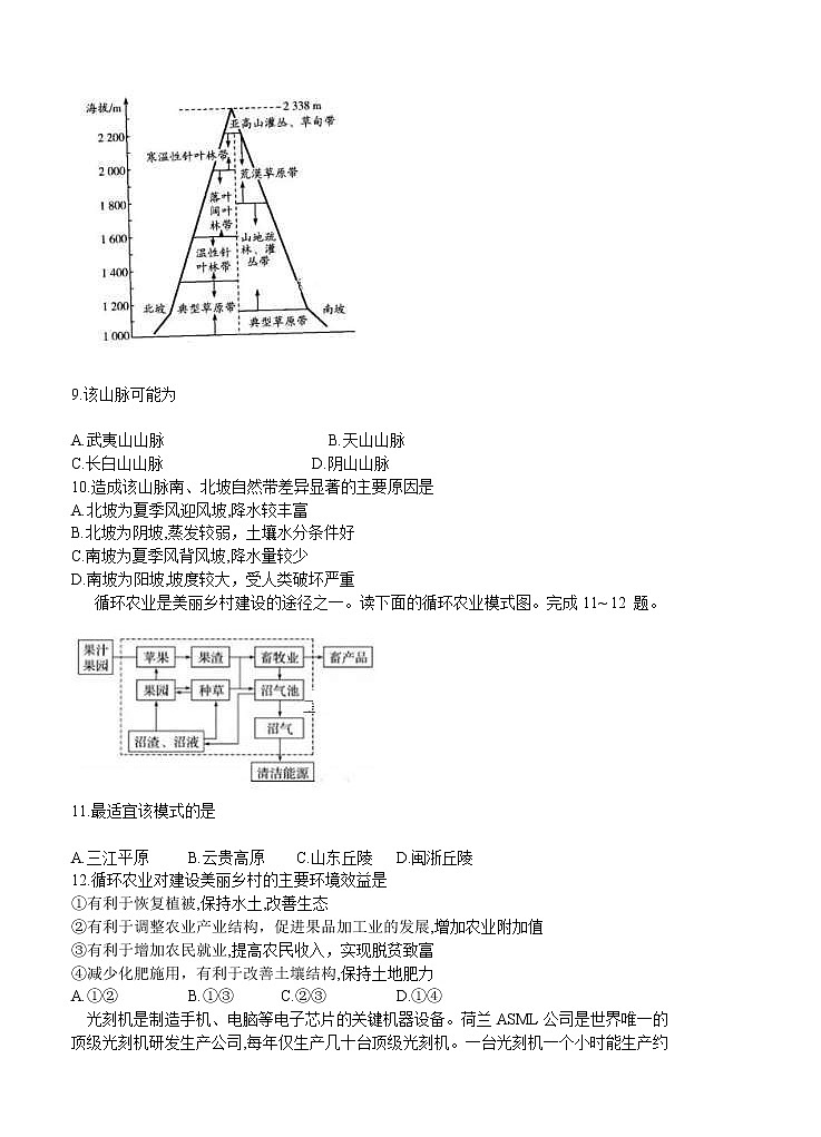 辽宁省丹东市五校2021届高三上学期12月联考 地理(含答案) 试卷03