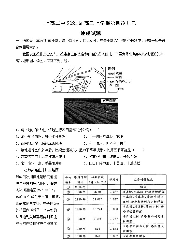 江西省上高二中2021届高三上学期第四次月考 地理 (含答案) 试卷01