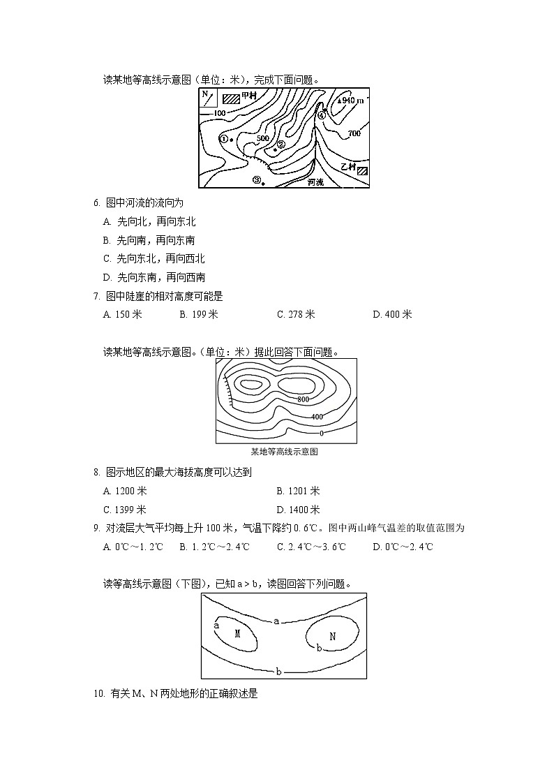 专题：等值线图的判读（1）同步练习02