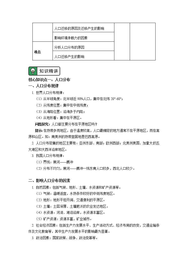 必修2 第一章 人口 第一、二、三节 学案02