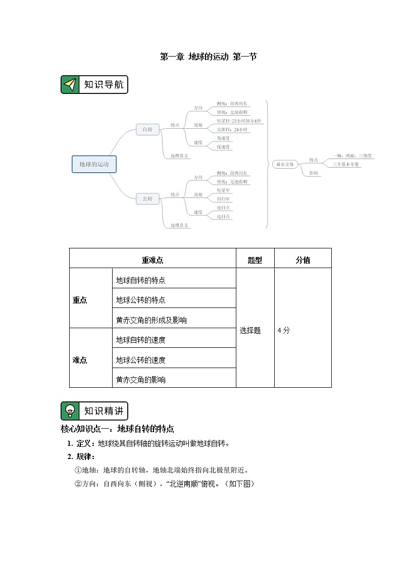 选择性必修1 第一章 地球的运动 第一节 学案01