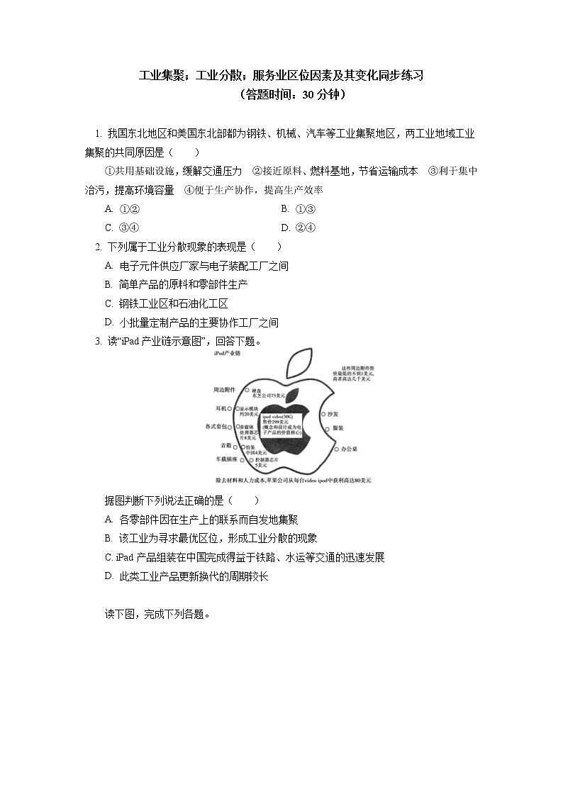 必修2 第三章 产业区位因素 第二、三节同步练习01