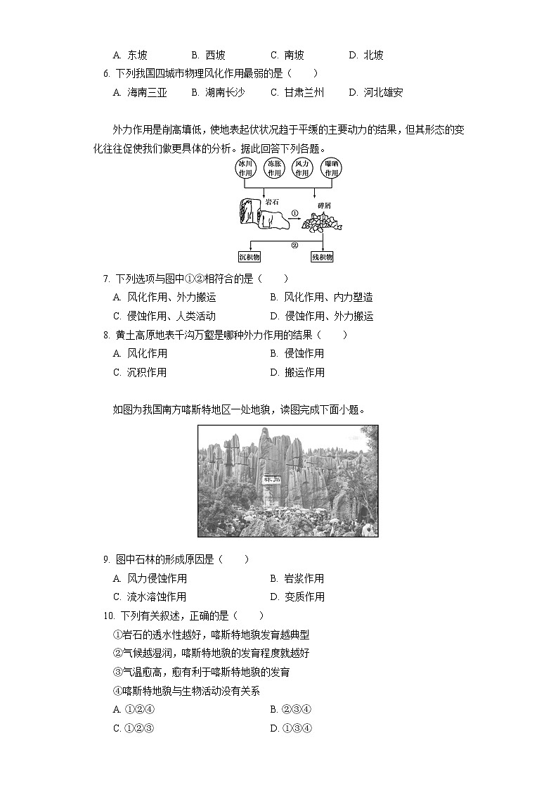 选择性必修1 第二章 地表形态的塑造 第一节（1）同步练习02