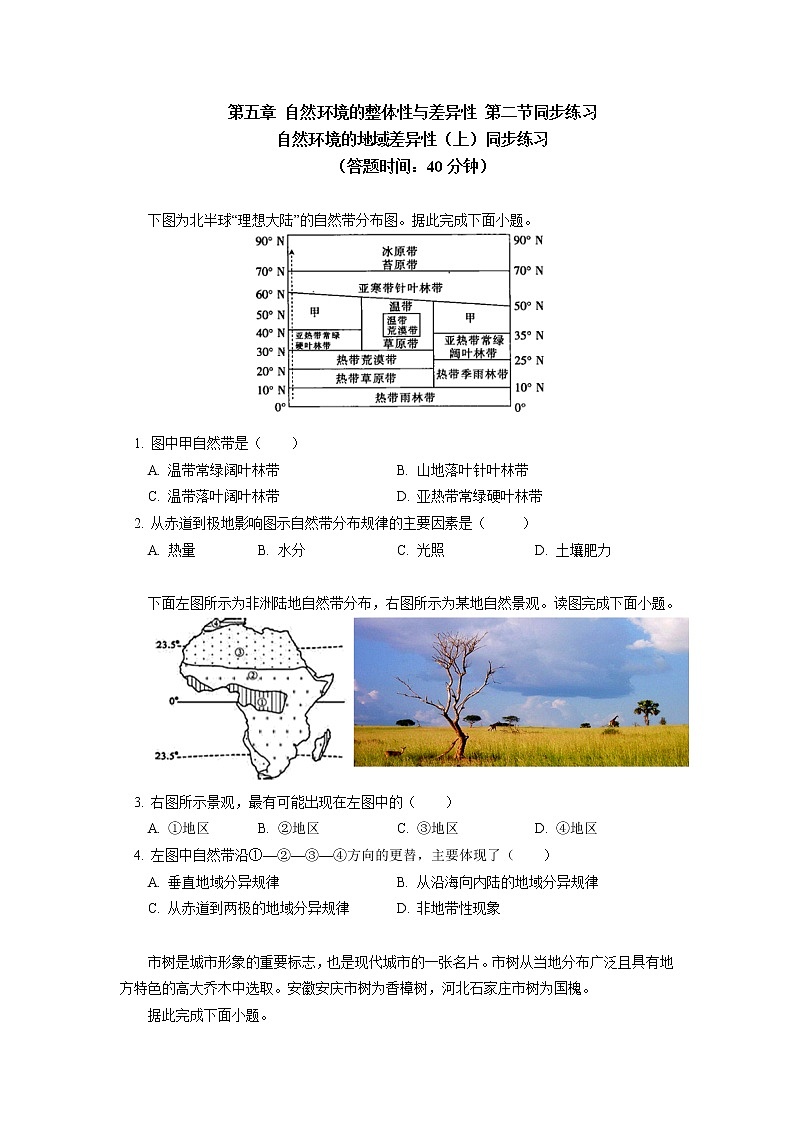 选择性必修1 第五章 自然环境的整体性与差异性 第二节同步练习01