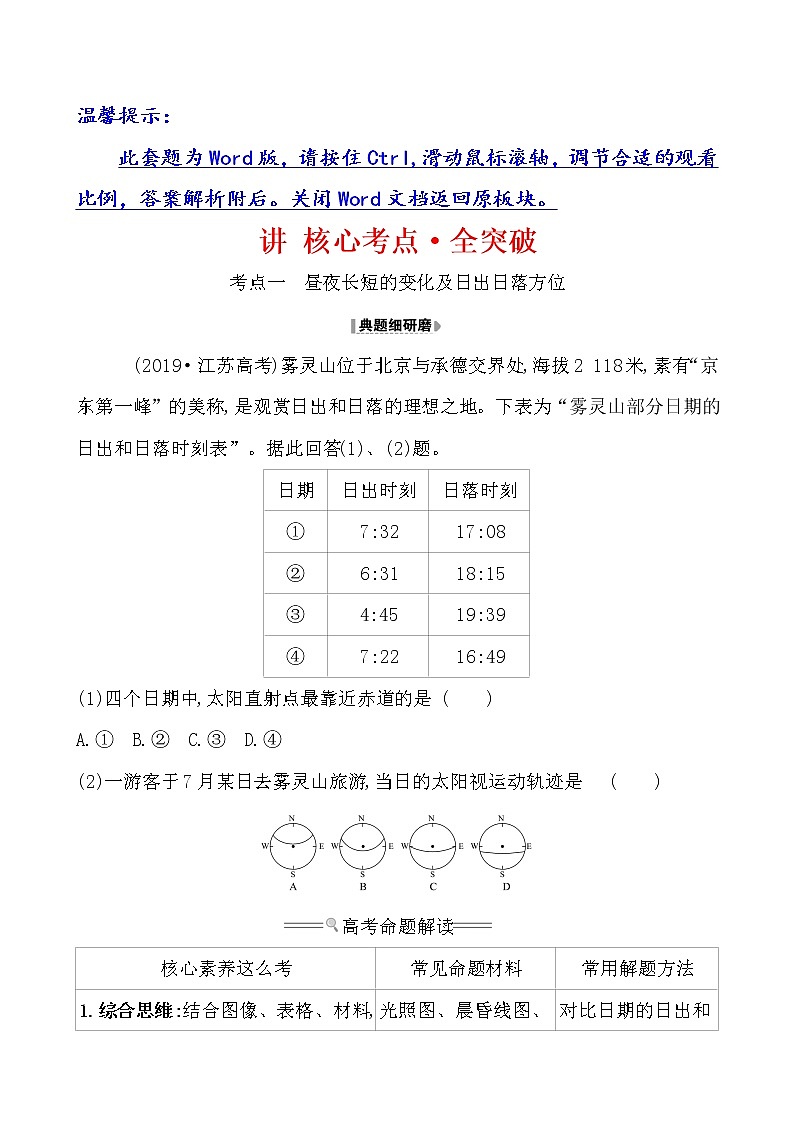2021版高考地理核心讲练答一轮复习鲁教通用版（课件+核心考点+课时提升作业）：第1单元从宇宙看地球 第4讲01