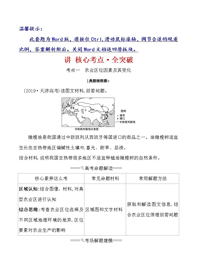 2021版高考地理核心讲练答一轮复习鲁教通用版（课件+核心考点+课时提升作业）：第7单元产业活动与地理环境 第1讲01