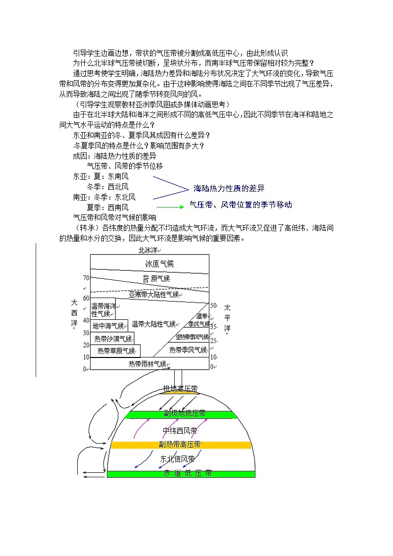高一地理必修一《2.2气压带和风带》教案02