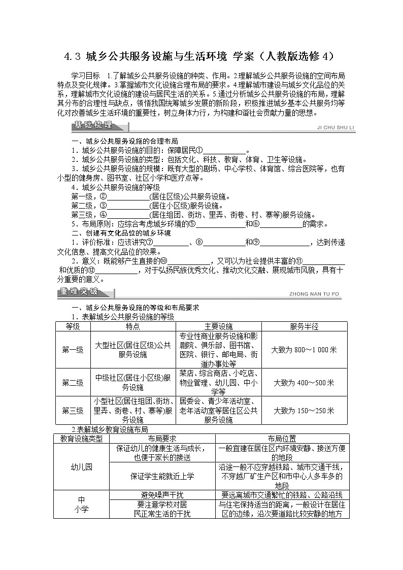 高中地理人教版选修4学案 4.3 城乡公共服务设施与生活环境01