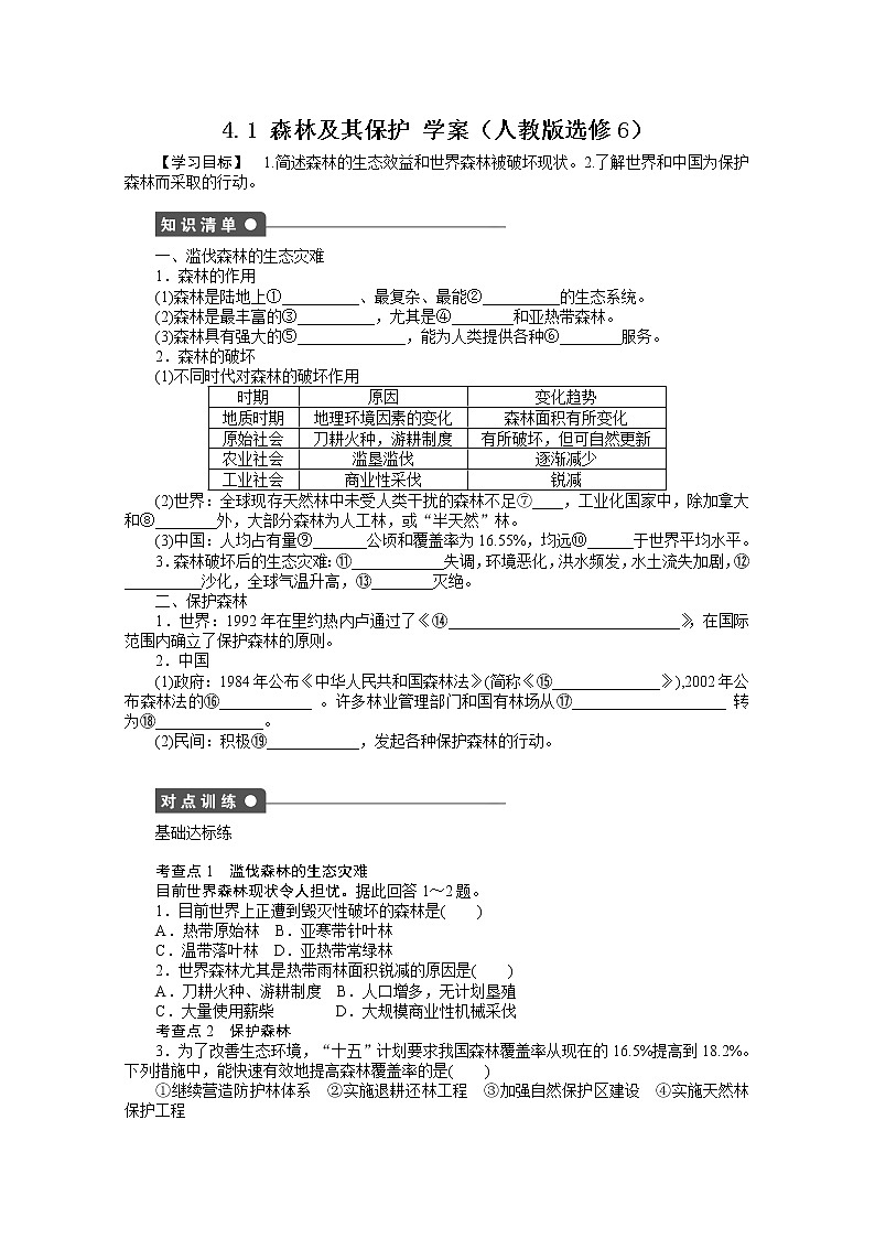 高中地理人教版选修6学案 4.1 森林及其保护01