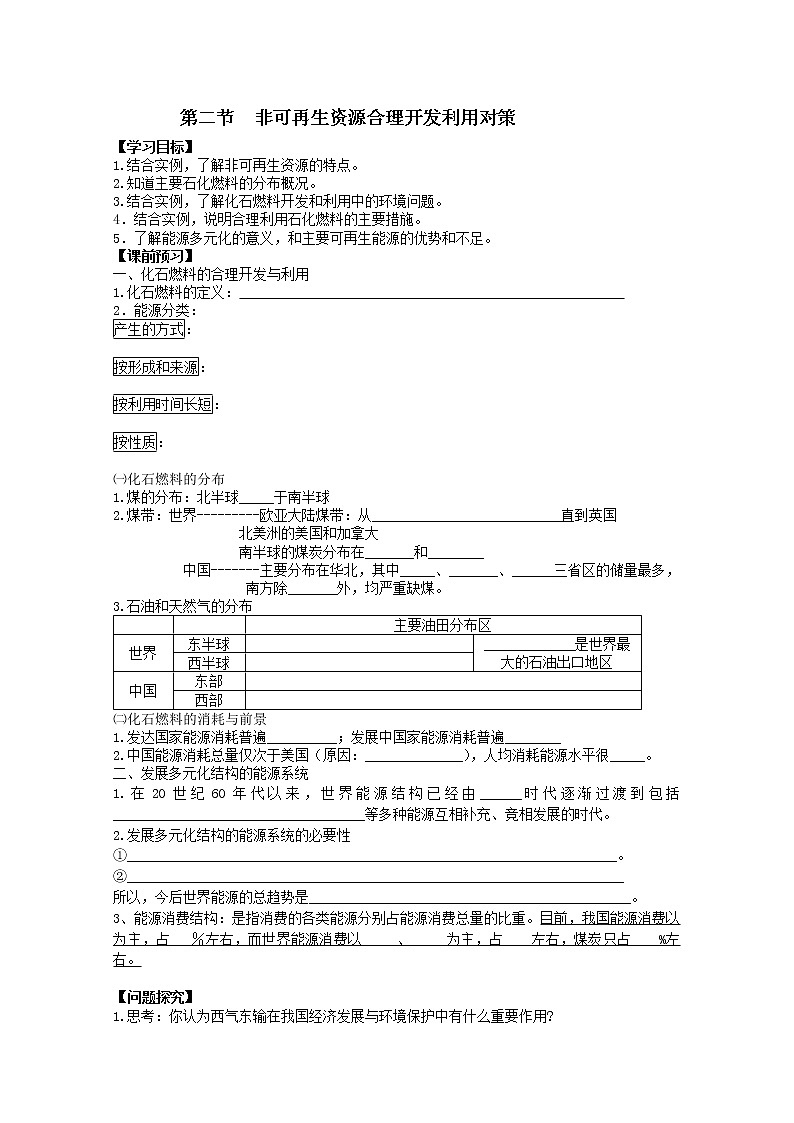 高中地理人教版选修6学案：3.2 非可再生资源合理开发利用对策01