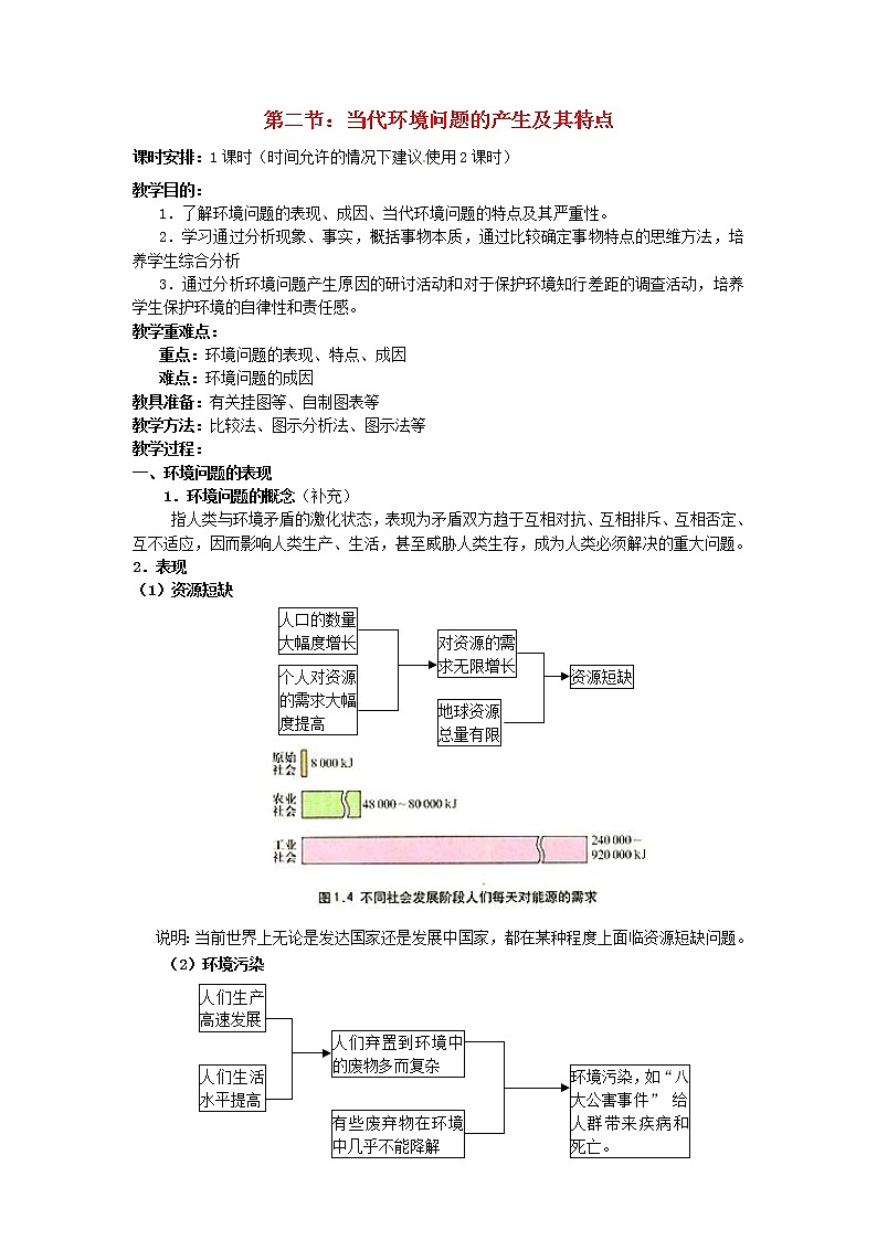 高中地理 1.2当代环境问题的产生及其特点教案 新人教版选修6第1页