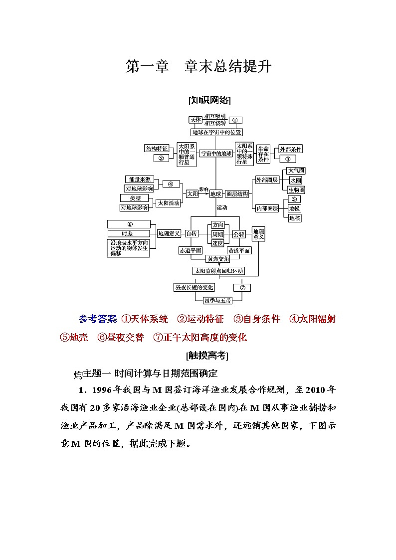 高中地理人教版必修1练习：第一章 章末总结提升 Word版含解析01