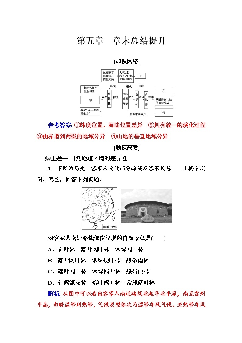 高中地理人教版必修1练习：第五章 章末总结提升 Word版含解析01