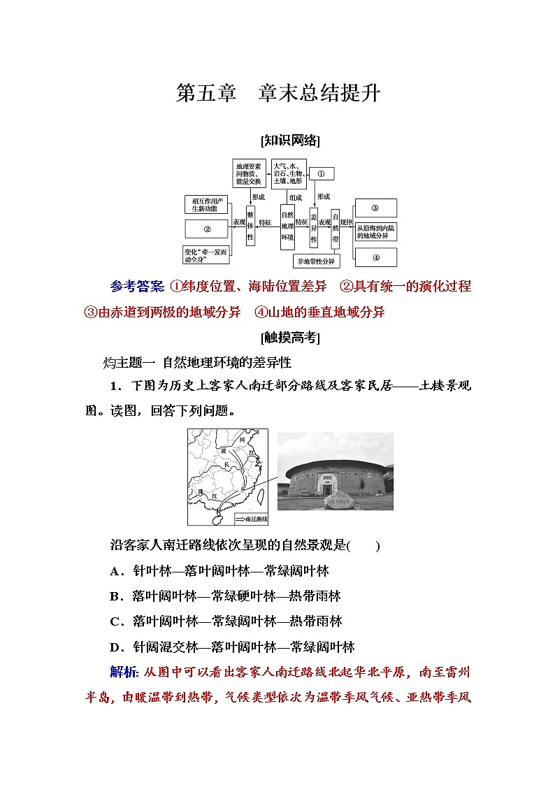 高中地理人教版必修1练习：第五章 章末总结提升 Word版含解析第1页