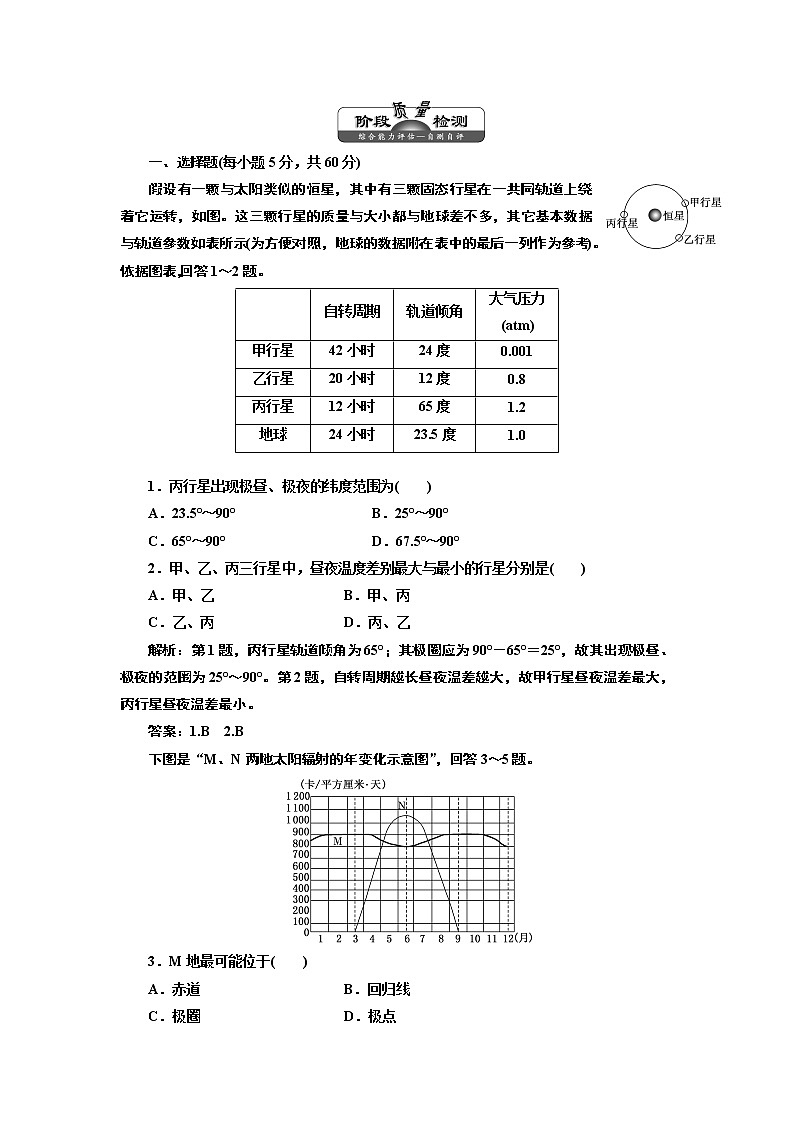 高中地理必修一人教版第一章 章末小结 试卷01