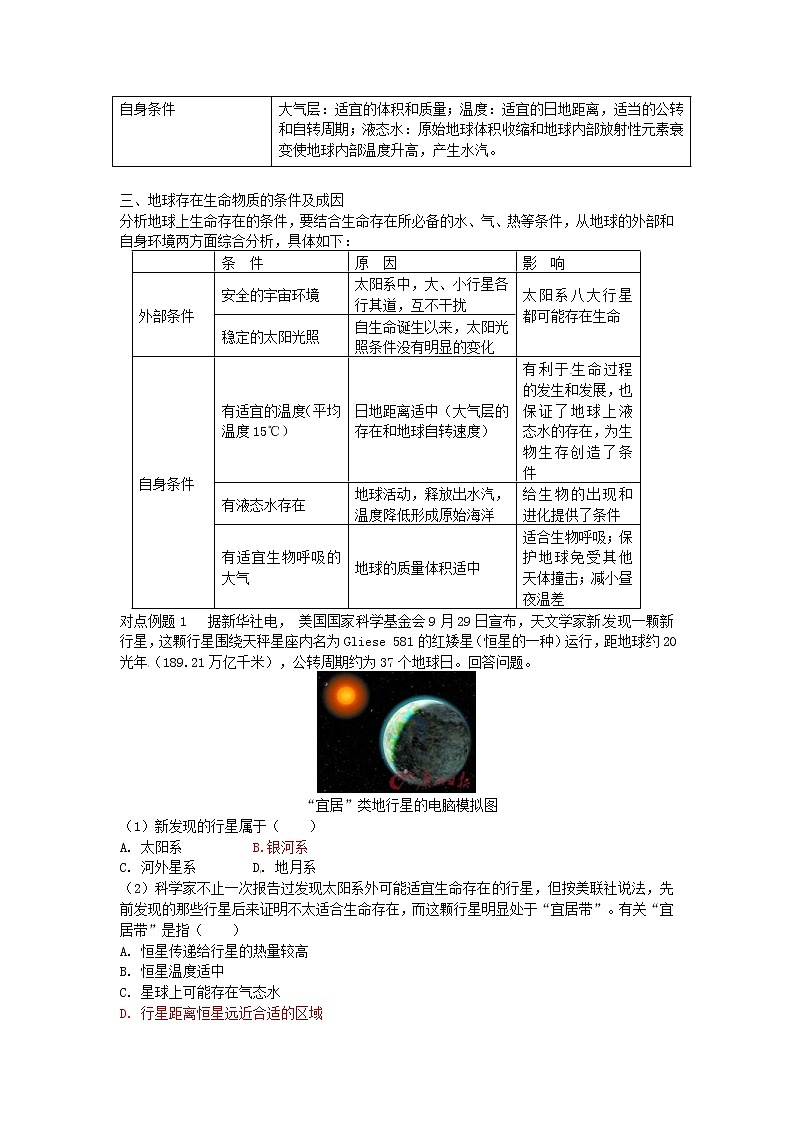 高中地理人教版名师点睛必修一第1章核心考点突破 试卷02