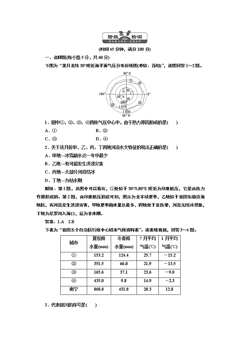 人教版高中地理必修一第二章 章末小结 试卷01