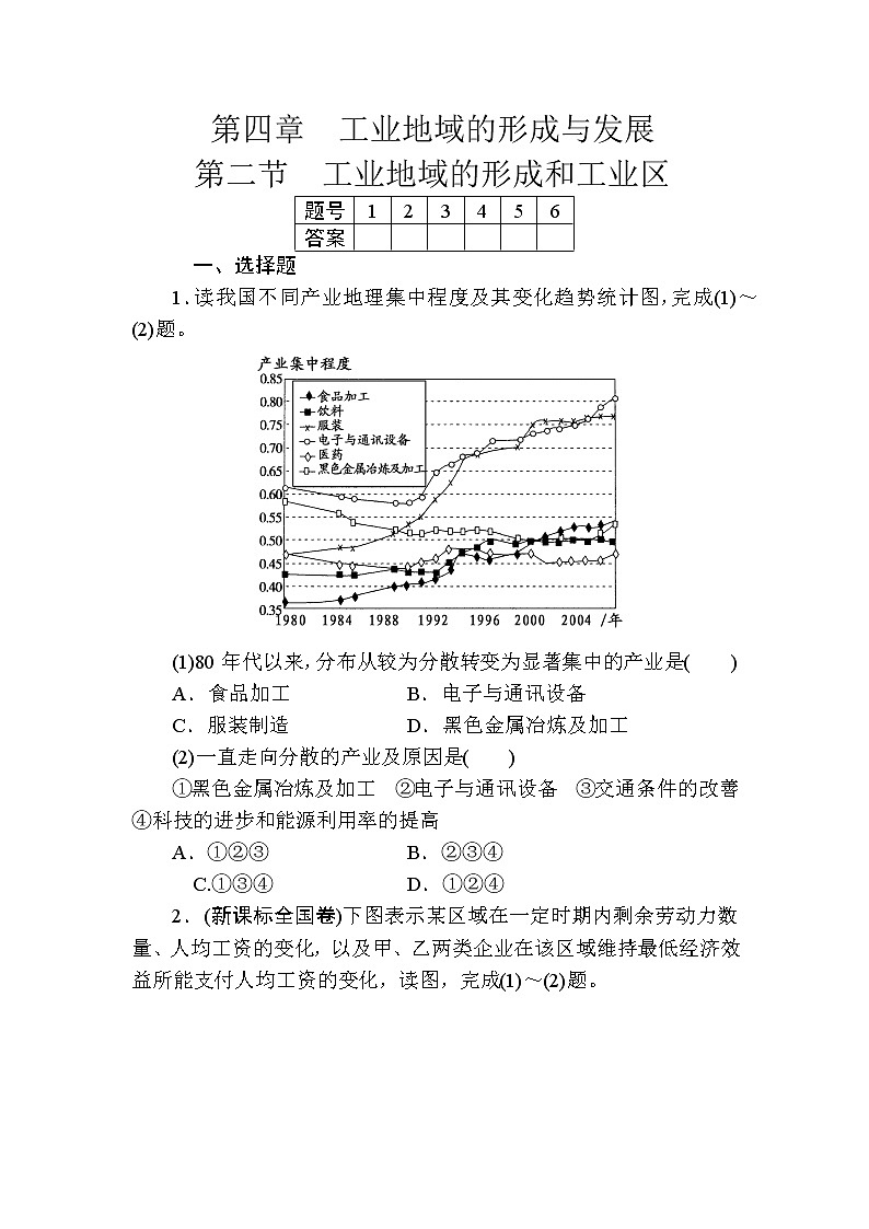 人教版高中地理必修二第四章工业地域的形成与发展第二节工业地域的形成和工业区 试卷01
