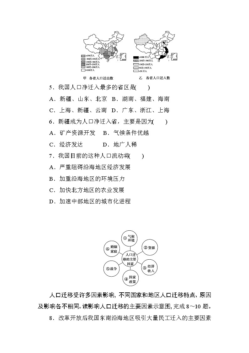 人教版高中地理必修2  第1章---第2节 人口的空间变化  课时知能训练02