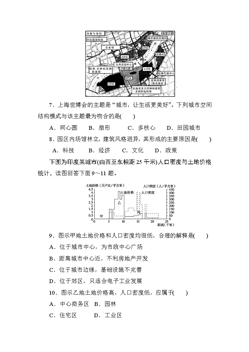 人教版高中地理必修2  第2章---第1节  城市内部空间结构和不同等级城市的服务功能 课时知能训练03