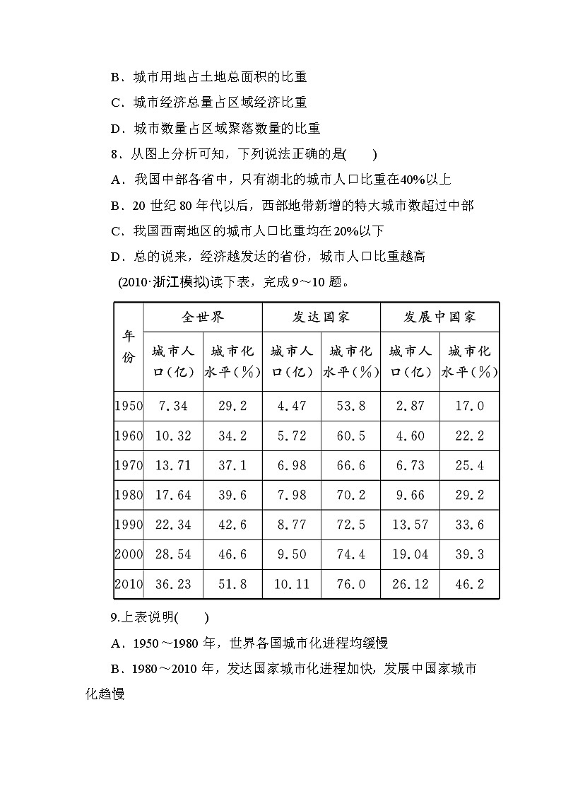 人教版高中地理必修2  第2章---第2节  城市化 课时知能训练第3页