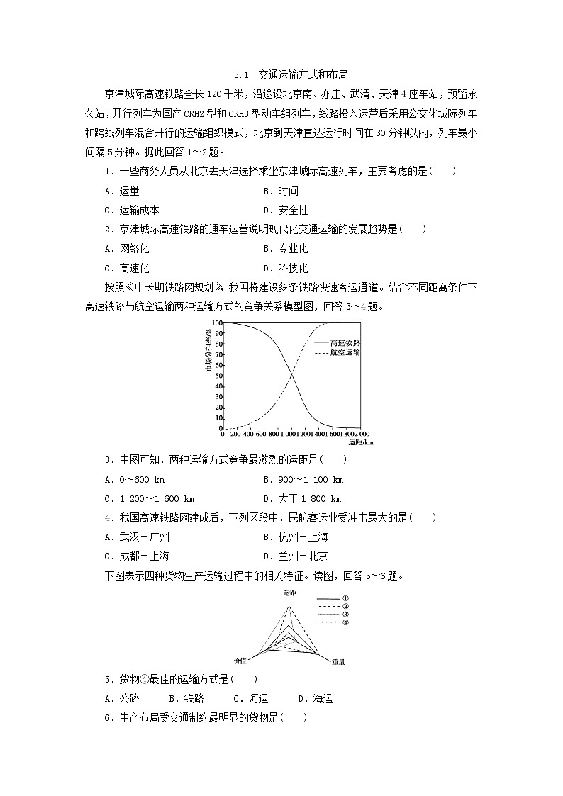 人教版高中地理必修2同步习题：5.1 交通运输方式和布局 Word版含答案01