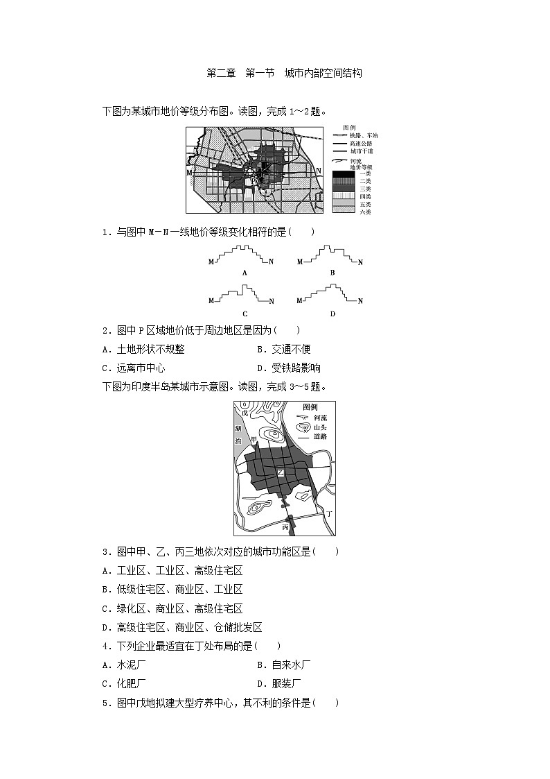 人教版高中地理必修2同步习题：2.1城市内部空间结构 Word版含答案01