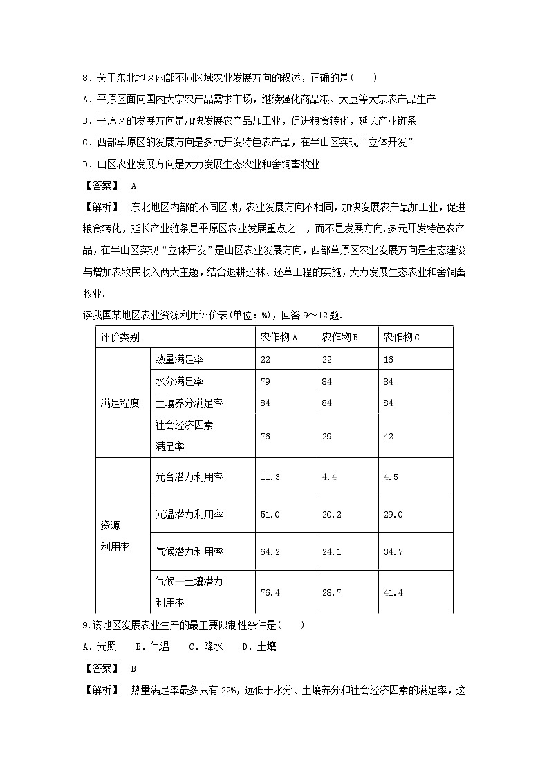 高中地理必修三同步练习：4.1《区域农业发展──以我国东北地区为例》2 Word版含答案03