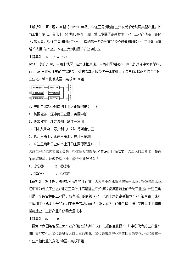 高中地理必修三同步练习：4.2《区域工业化与城市化──以我国珠江三角洲地区为例》1 Word版含答案03