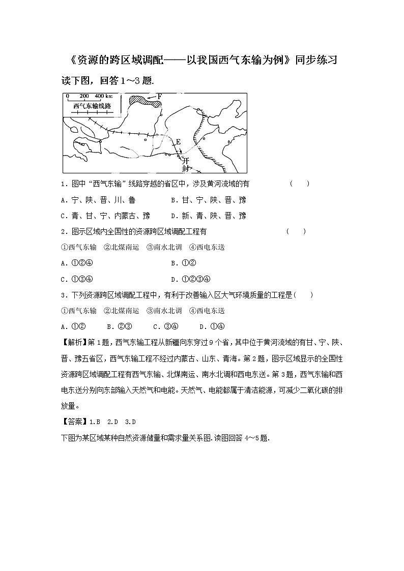 高中地理必修三同步练习：5.1《资源的跨区域调配──以我国西气东输为例》5 Word版含答案01
