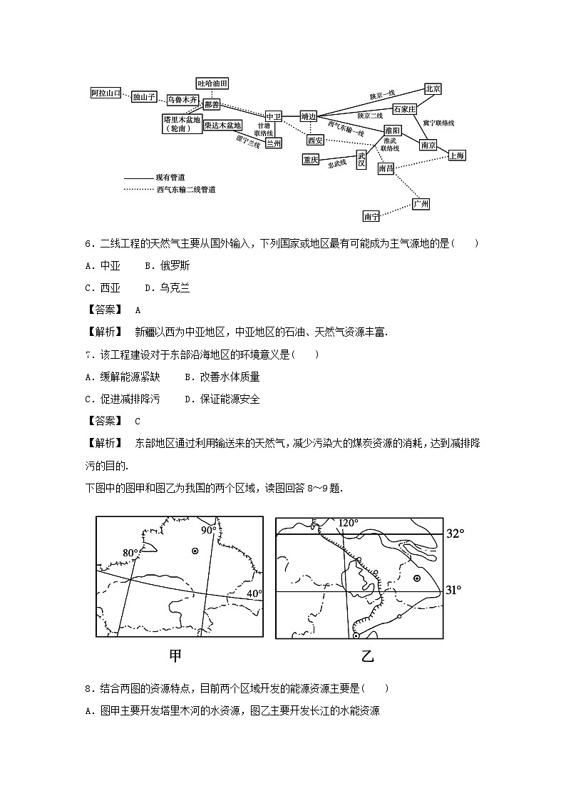 高中地理必修三同步练习：5.1《资源的跨区域调配──以我国西气东输为例》2 Word版含答案03