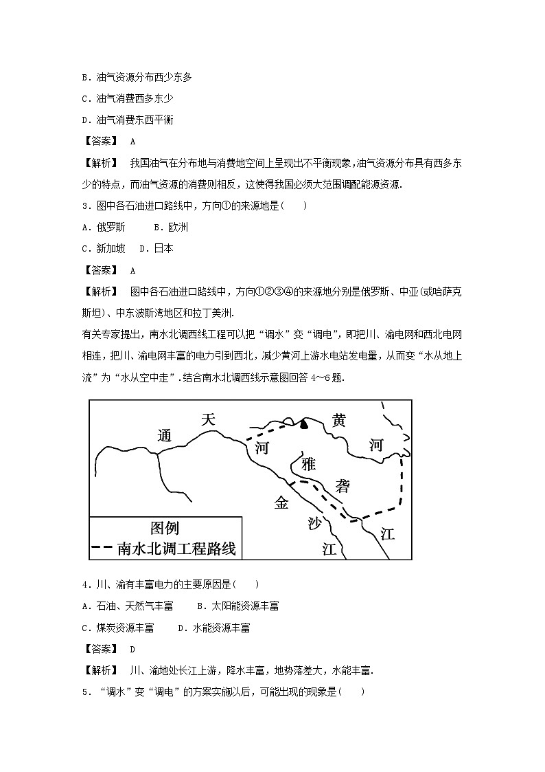 高中地理必修三同步练习：5.1《资源的跨区域调配──以我国西气东输为例》3 Word版含答案02