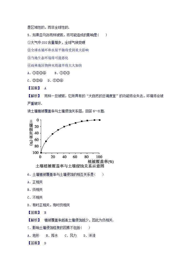 高中地理人教版必修3同步练习 第二章 第二节 森林的开发和保护——以亚马孙热带雨林为例202