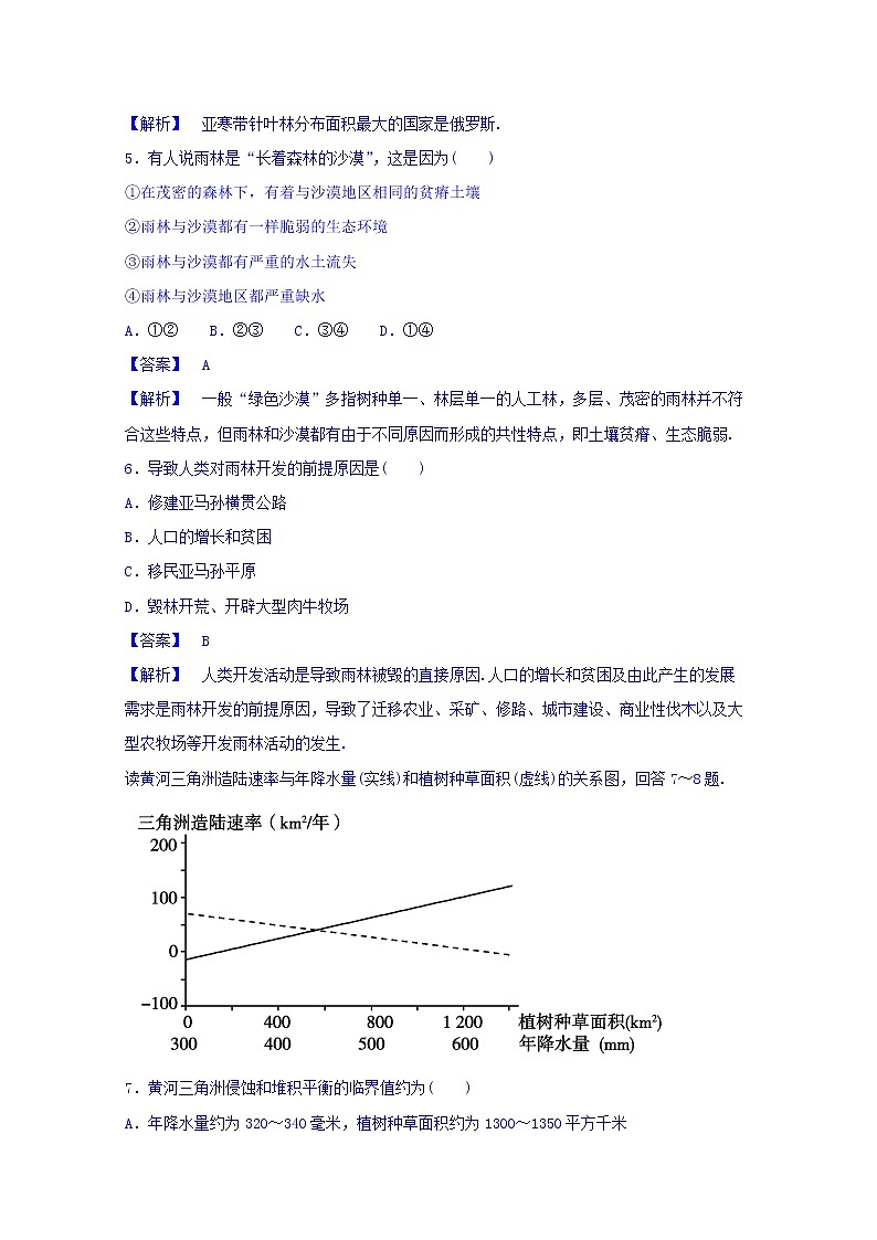 高中地理人教版必修3同步练习 第二章 第二节 森林的开发和保护——以亚马孙热带雨林为例302