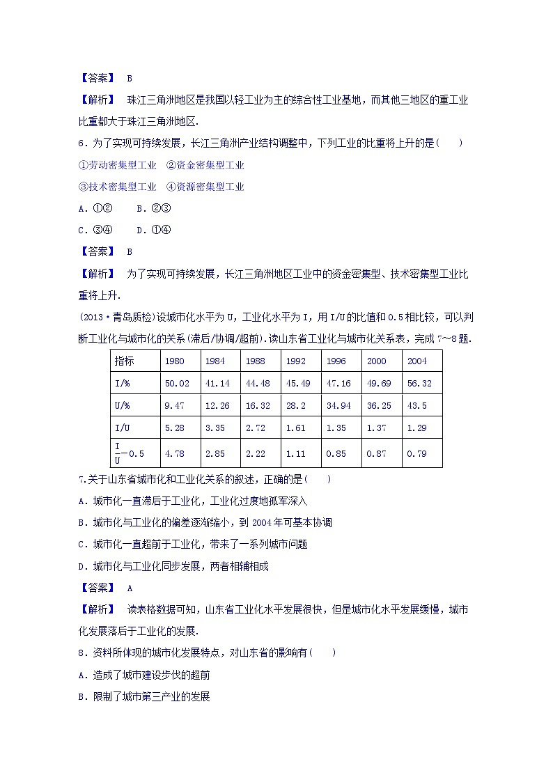 高中地理人教版必修3同步练习 第四章 第二节 区域工业化与城市化──以我国珠江三角洲地区为例3第3页