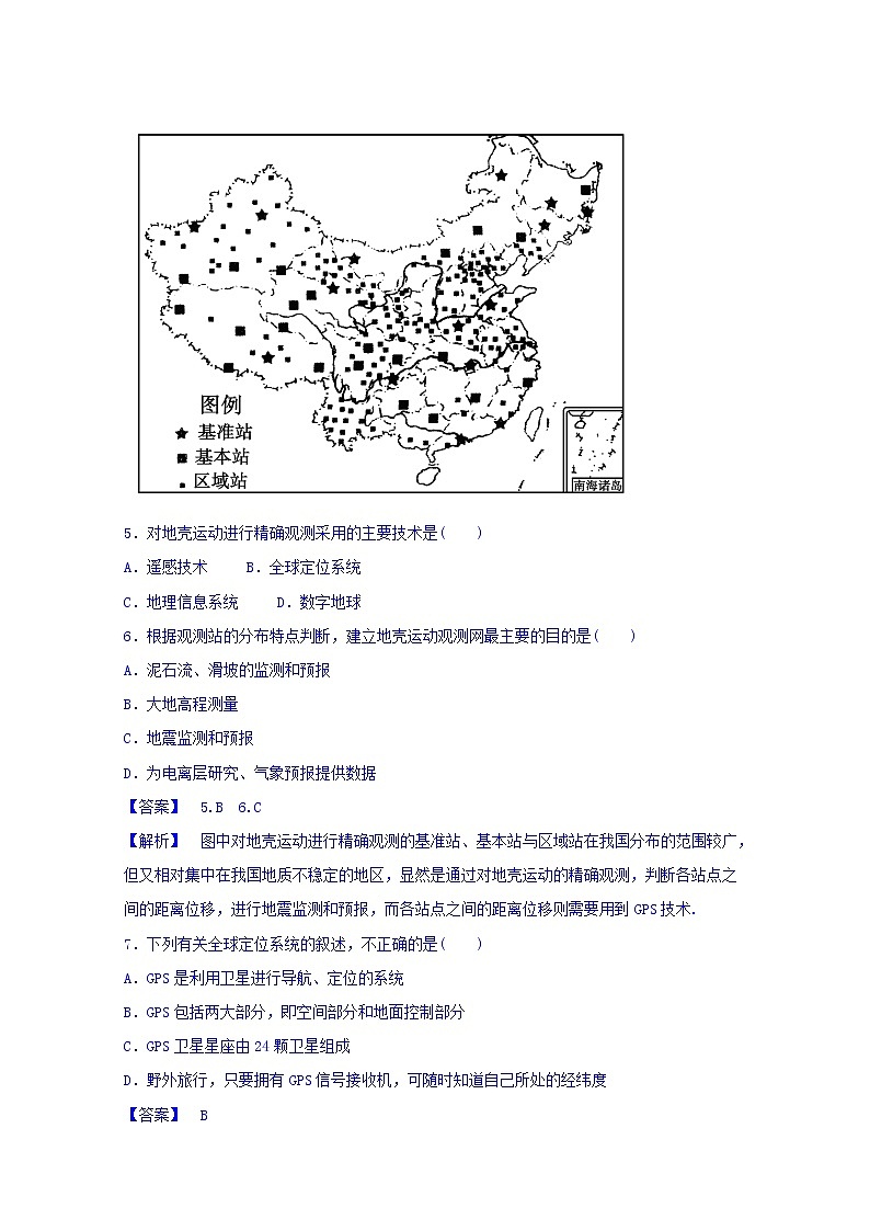 高中地理人教版必修3同步练习 第一章 第二节 地理信息技术在区域地理环境研究中的应用303