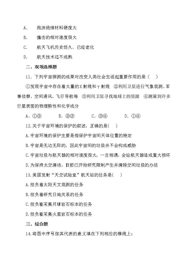 高中地理新人教版选修1：1.2《探索宇宙》同步试题03