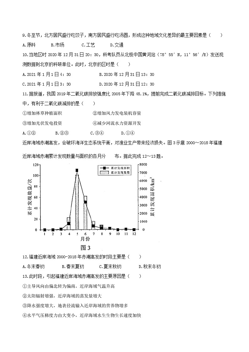 全国8省联考2021年1月广东省普通高中学业水平选择考适应性测试地理试题03