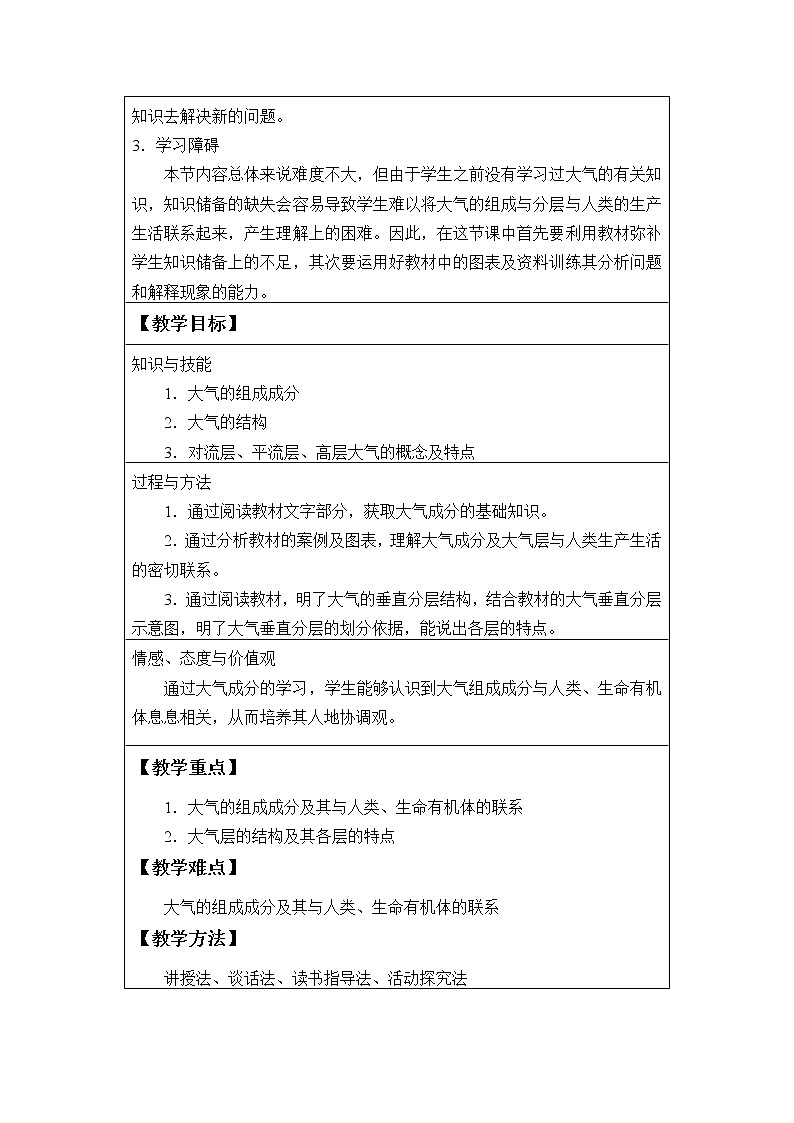 高中地理人教版（2019）必修第一册(教案)大气的组成与垂直分层02