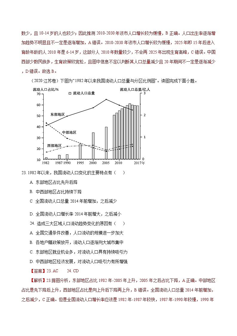 高考地理（2011~2020）真题专项练习   专题08  《人口》（解析版）02