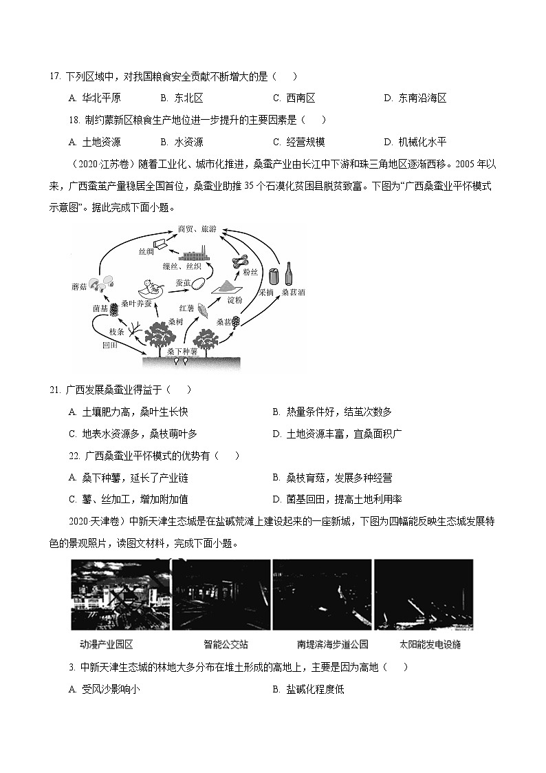高考地理（2011~2020）真题专项练习   专题10  《农业》（原卷版）02