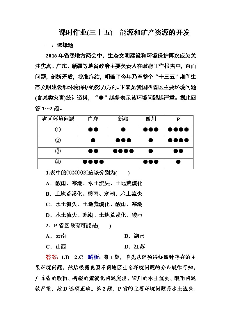 2018版高考地理（课标通用）大一轮复习课时作业35能源和矿产资源的开发 Word版含解析 练习01