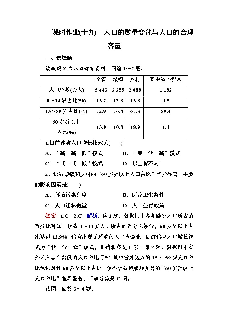 2018版高考地理（课标通用）大一轮复习课时作业19人口的数量变化与人口的合理容量 Word版含解析第1页