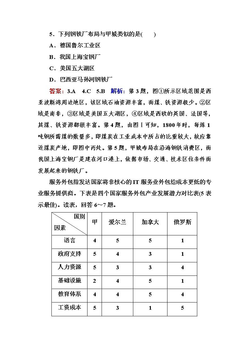 2018版高考地理（课标通用）大一轮复习课时作业25工业区位因素 Word版含解析 练习03