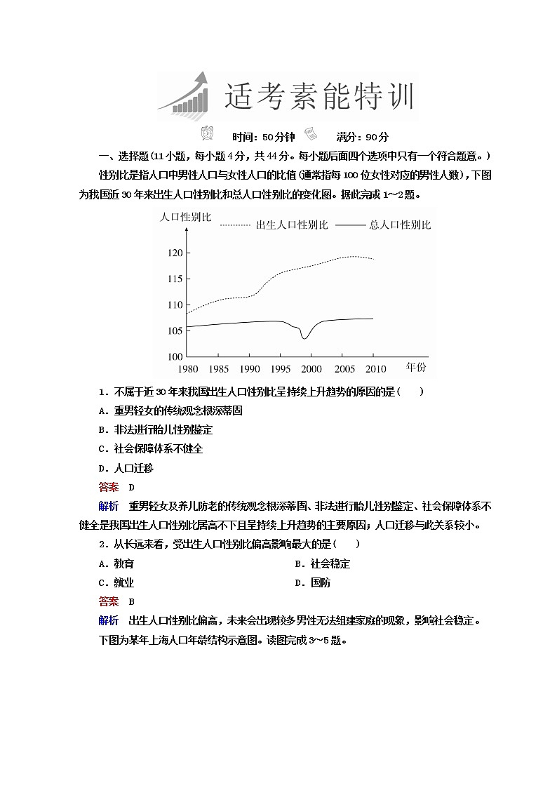 2018年高考地理全国用二轮复习练习：第一篇　专题与热点 专题二　人文地理事象及其发展 1-2-1 Word版含答案第1页