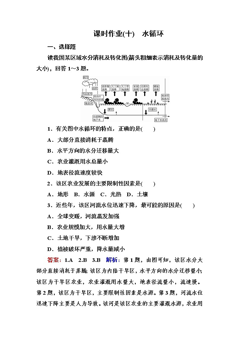 2018版高考地理（课标通用）大一轮复习课时作业10水循环 Word版含解析第1页