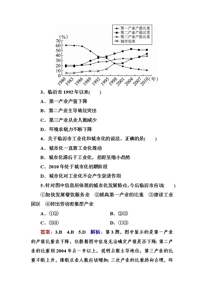 2018版高考地理（课标通用）大一轮复习课时作业38区域工业化与城市化 Word版含解析 练习02