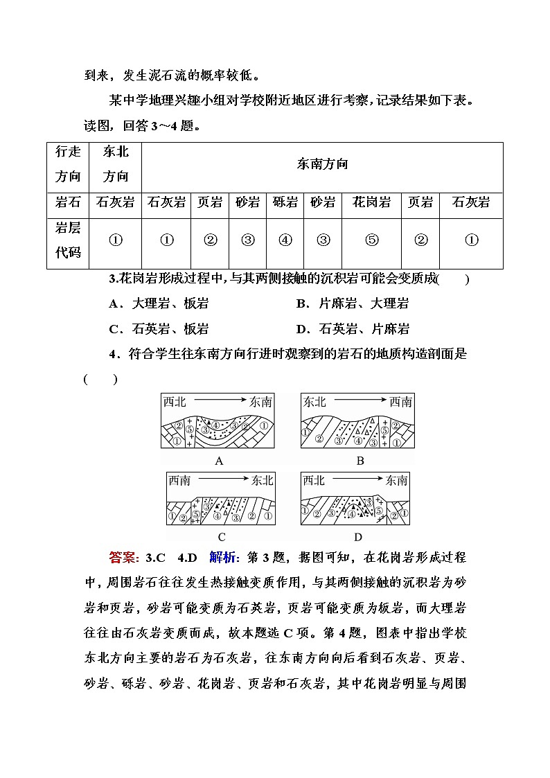 2018版高考地理（课标通用）大一轮复习课时作业13地质构造与河流侵蚀地貌和堆积地貌 Word版含解析 练习02