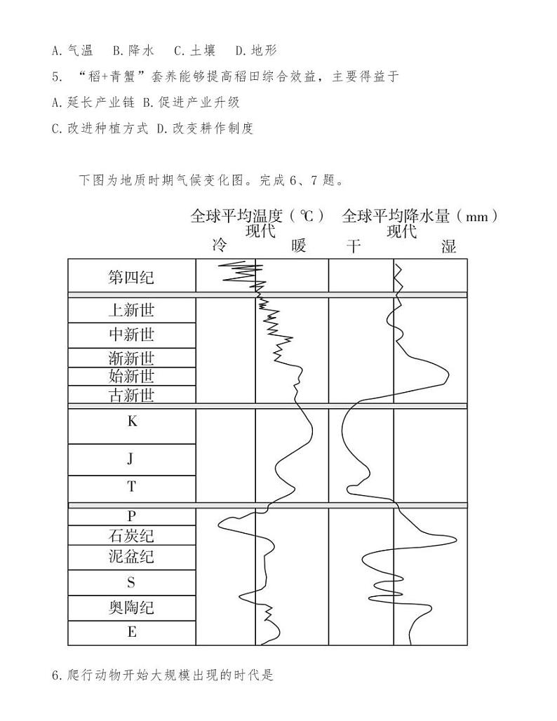“超级全能生”浙江省2021届高三下3月联考地理试卷第3页